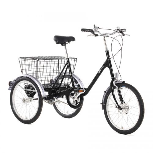 Pashley Picador black tricycle. Featuring rear basket.